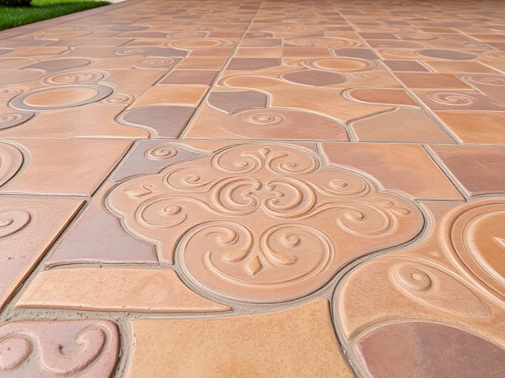 Stamped decorative concrete driveway