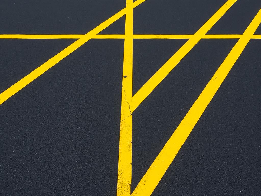 Crisp yellow line striping on new asphalt