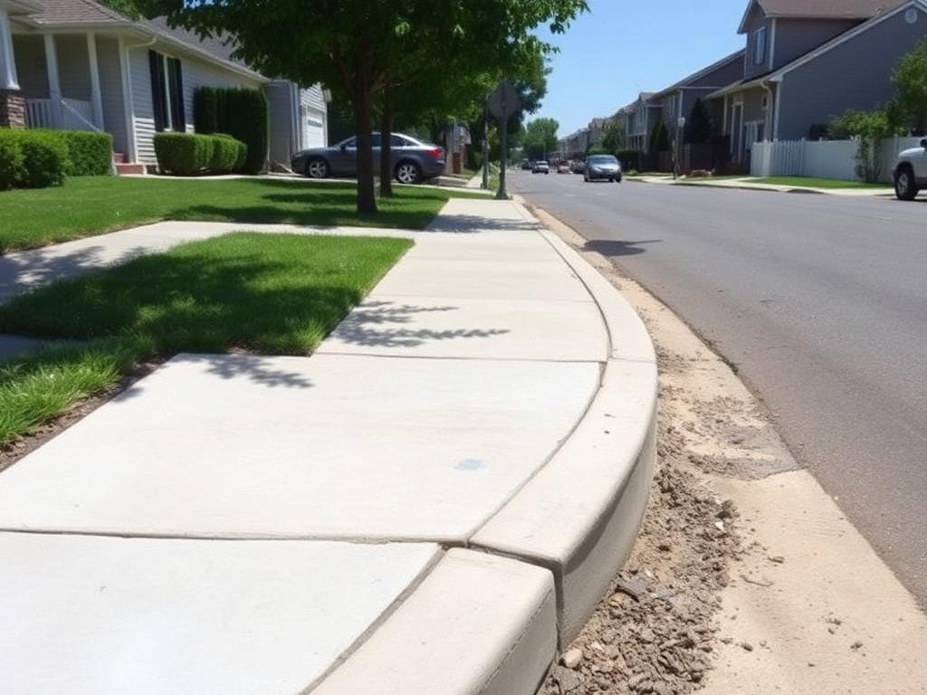 New concrete sidewalk and curb